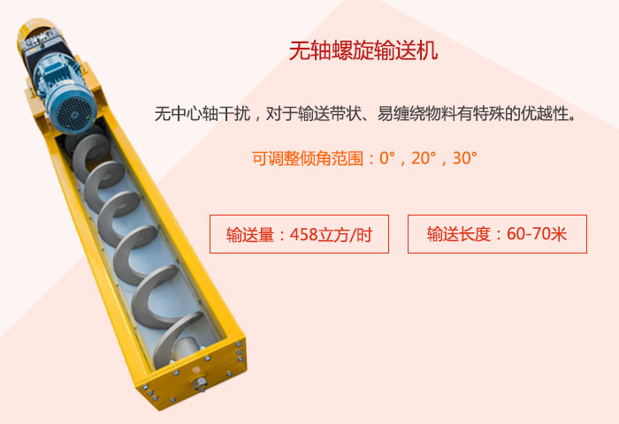 采用無(wú)軸設(shè)計(jì)，適合輸送粘性強(qiáng)、易堵塞的物料