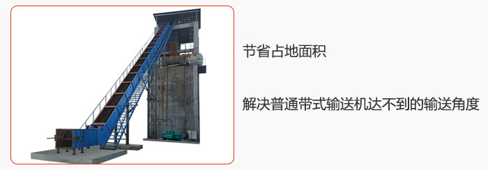 節(jié)省占地面積，解決普通帶式輸送機(jī)達(dá)不到的輸送角度。